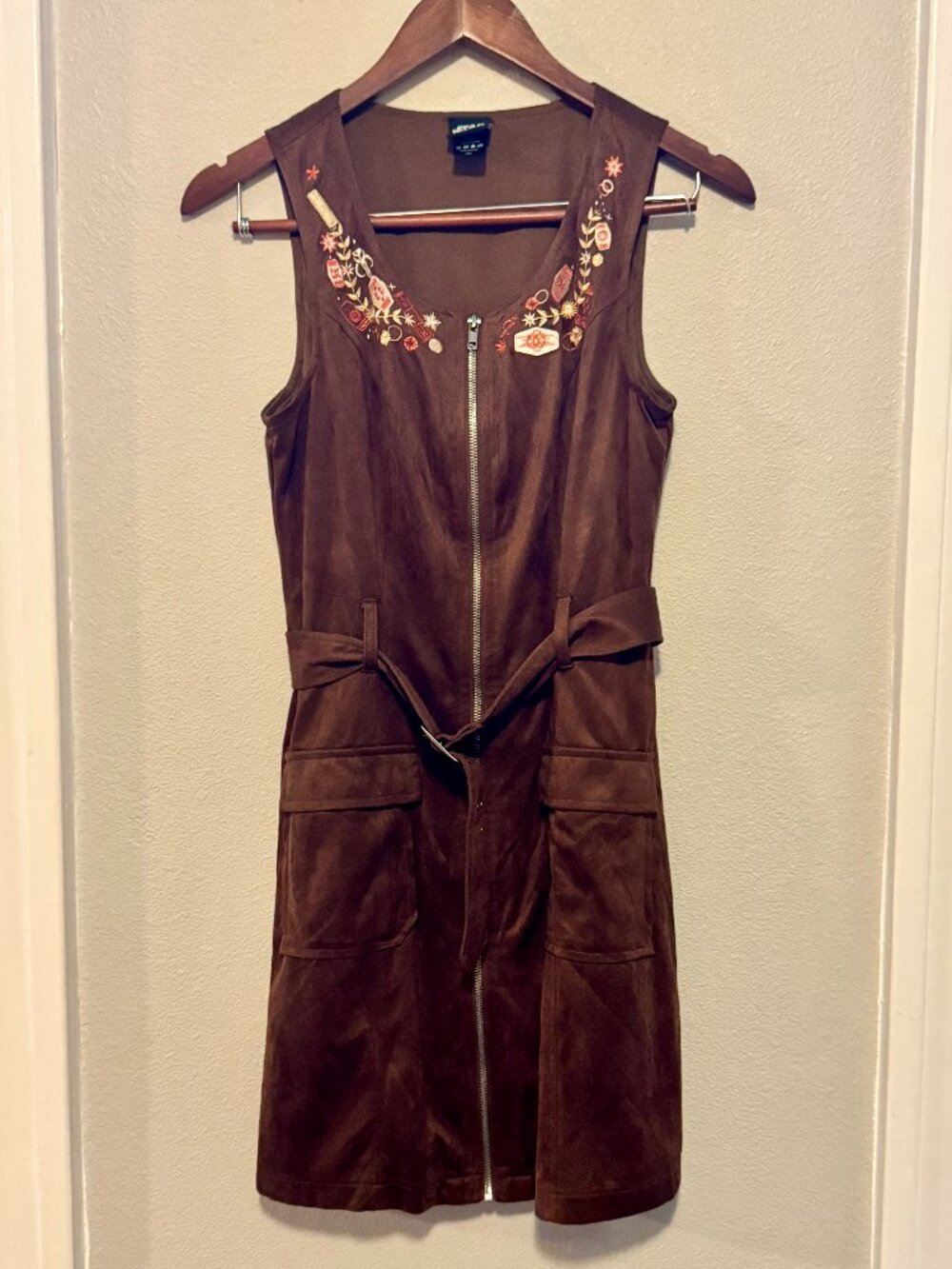 Her Universe Star Wars Solo Suede Zipper Dress Brown Embroidered Belted Small